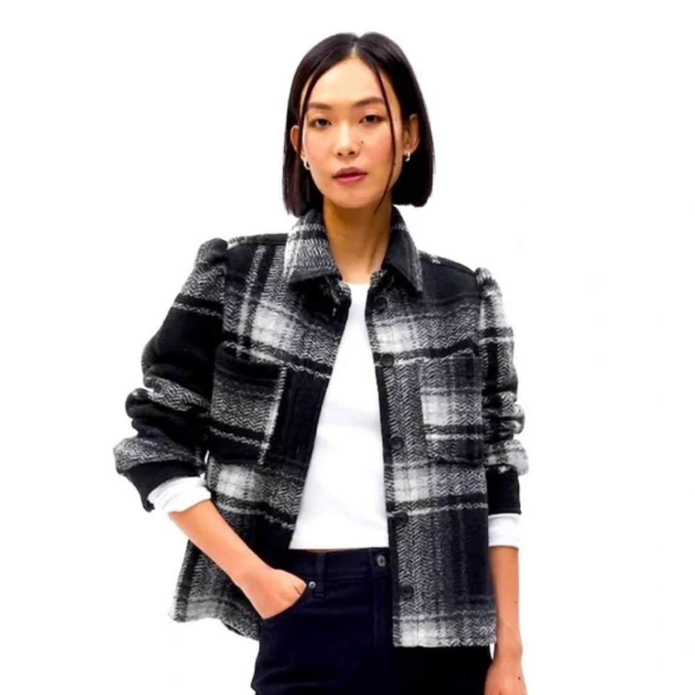 GAP Puff sleeve cropped shirt wool shirt jacket medium petite NWT